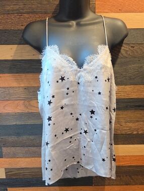 Cami NYC White Lace Trim Star-Print Satin Camisole
